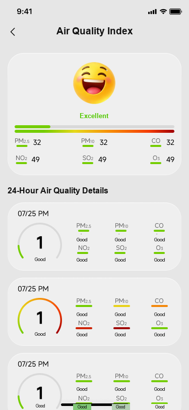 Current and 24-hour air-quality details screen